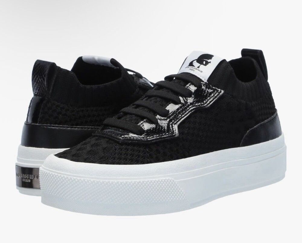 Karl Lagerfeld Paris Gabby Slip Knit Sneaker Black Womens 8 New (061)